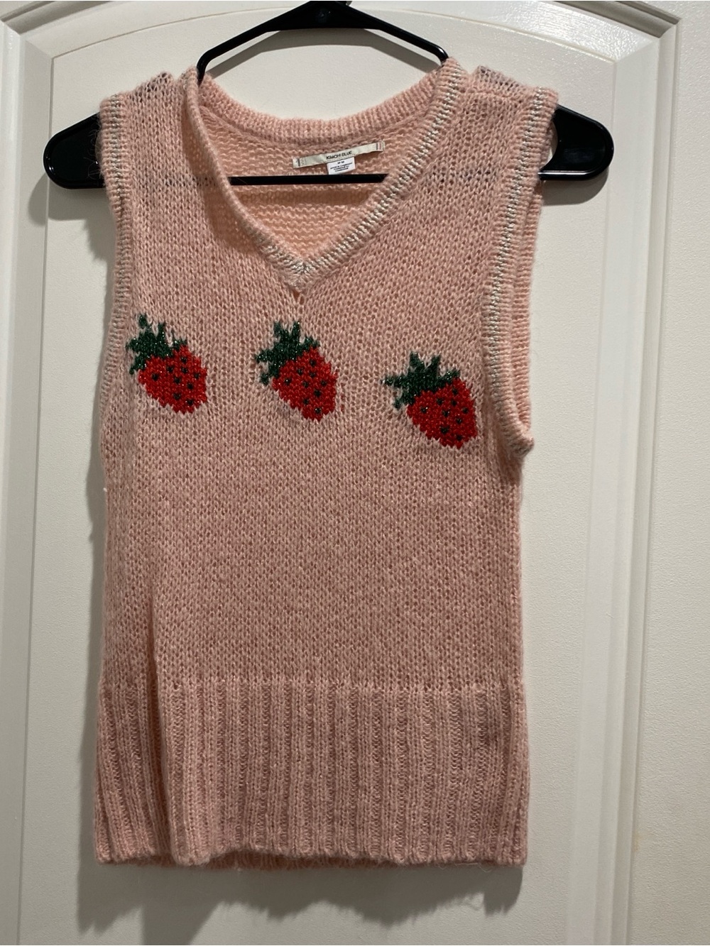Urban Outfitters Kimchi Blue Jones Sparkly Printed Sweater Vest Strawberries